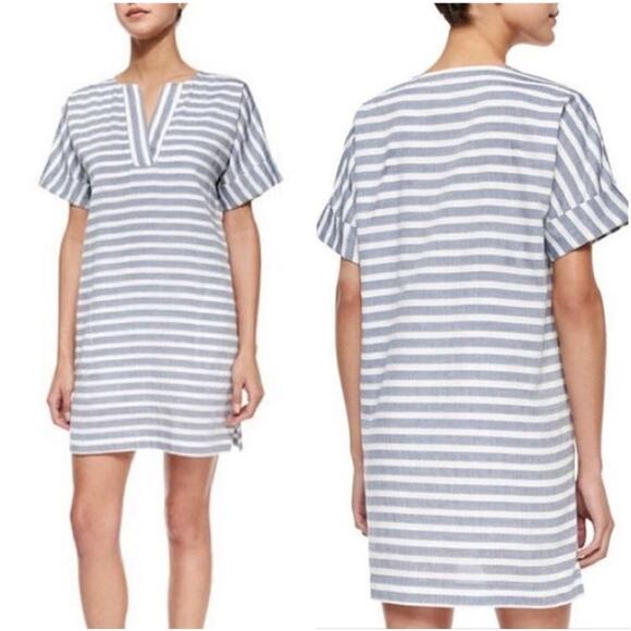 ATM Anthony Thomas Melillo Blue Striped Mini Tunic Dress FLAW Womens Small? - Picture 1 of 6